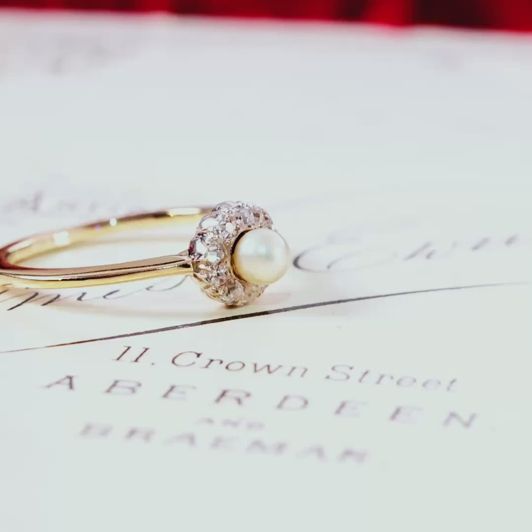 Hand Cut Diamond & Natural Pearl Cluster Ring