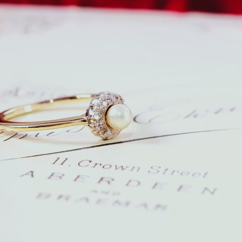 Hand Cut Diamond & Natural Pearl Cluster Ring