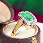Fantastique 1970's Deco Emerald & Diamond Cocktail Ring