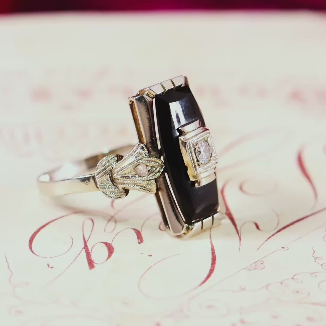 Vintage Art Deco Onyx & Diamond Cocktail Ring
