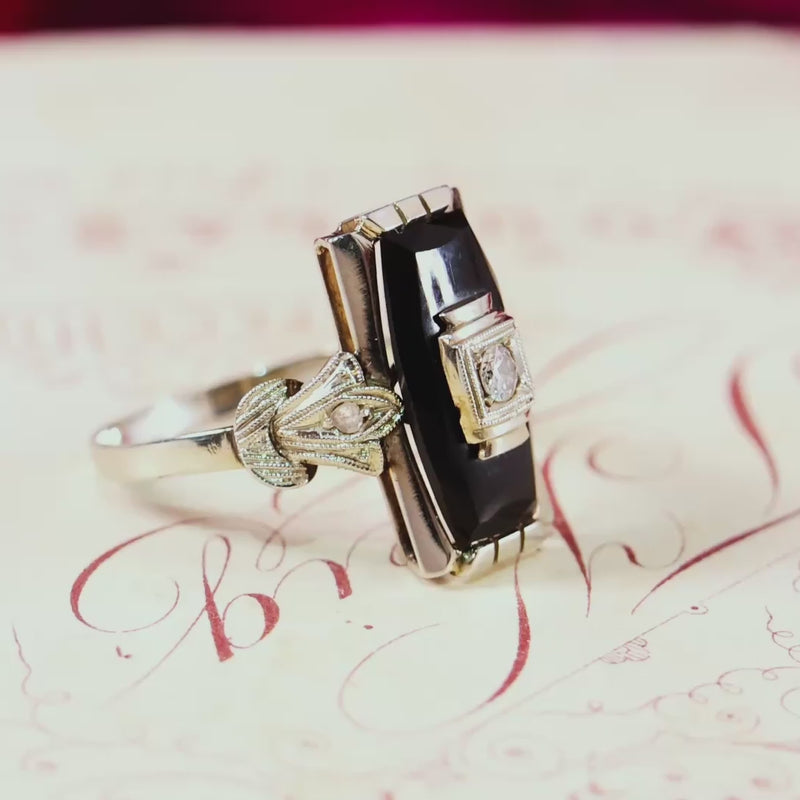 Vintage Art Deco Onyx & Diamond Cocktail Ring