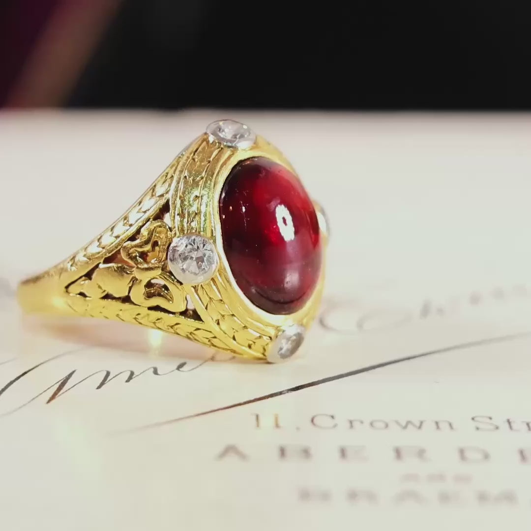 Antique Gothic Arts & Crafts Garnet & Diamond Ring