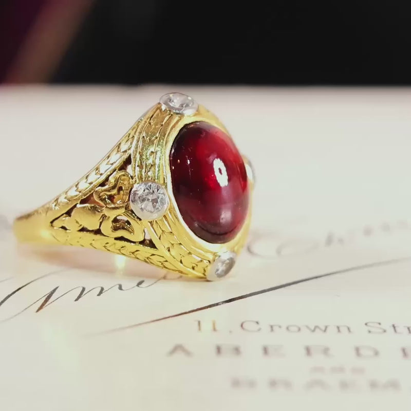 Antique Gothic Arts & Crafts Garnet & Diamond Ring