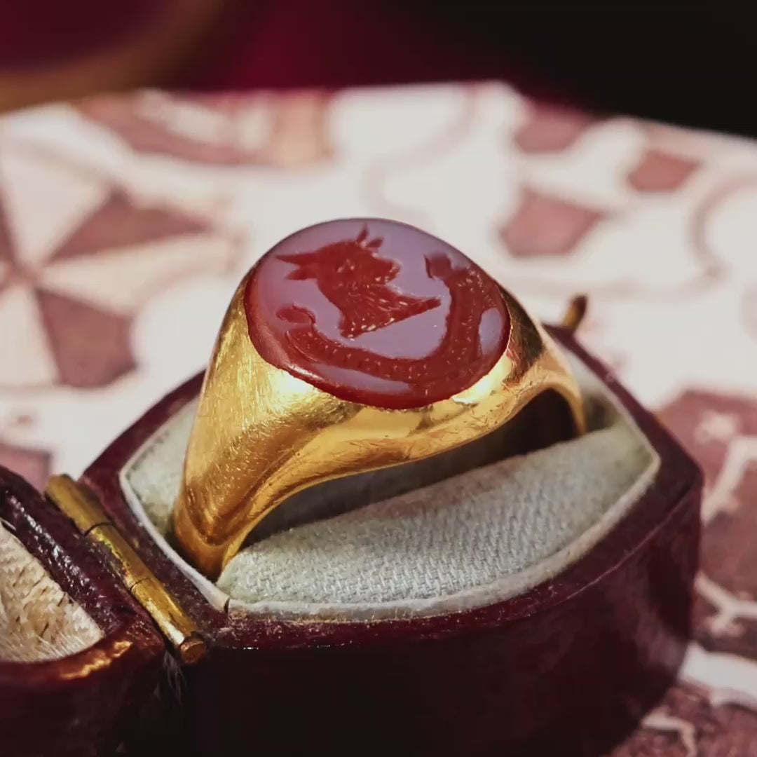 Date 1935 Sardonyx Intaglio Signet Seal Ring