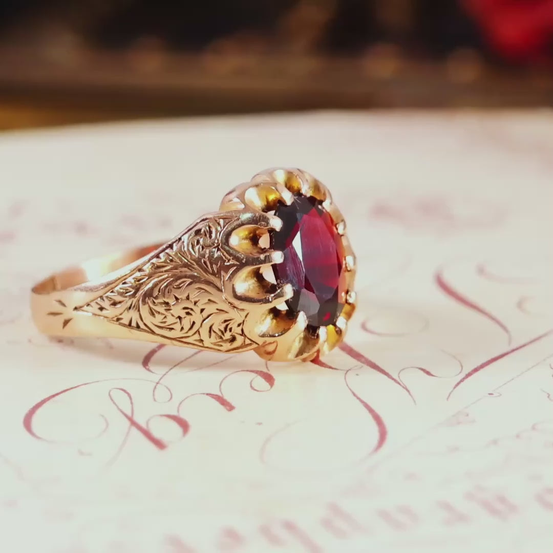 Antique Date 1908 9ct Garnet Statement Ring