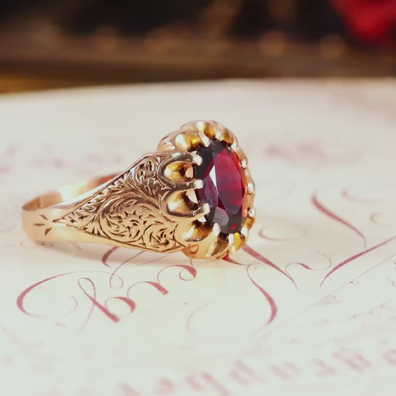 Antique Date 1908 9ct Garnet Statement Ring
