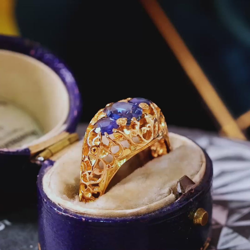 Vintage Filigree Lacework Sapphire Dress Ring