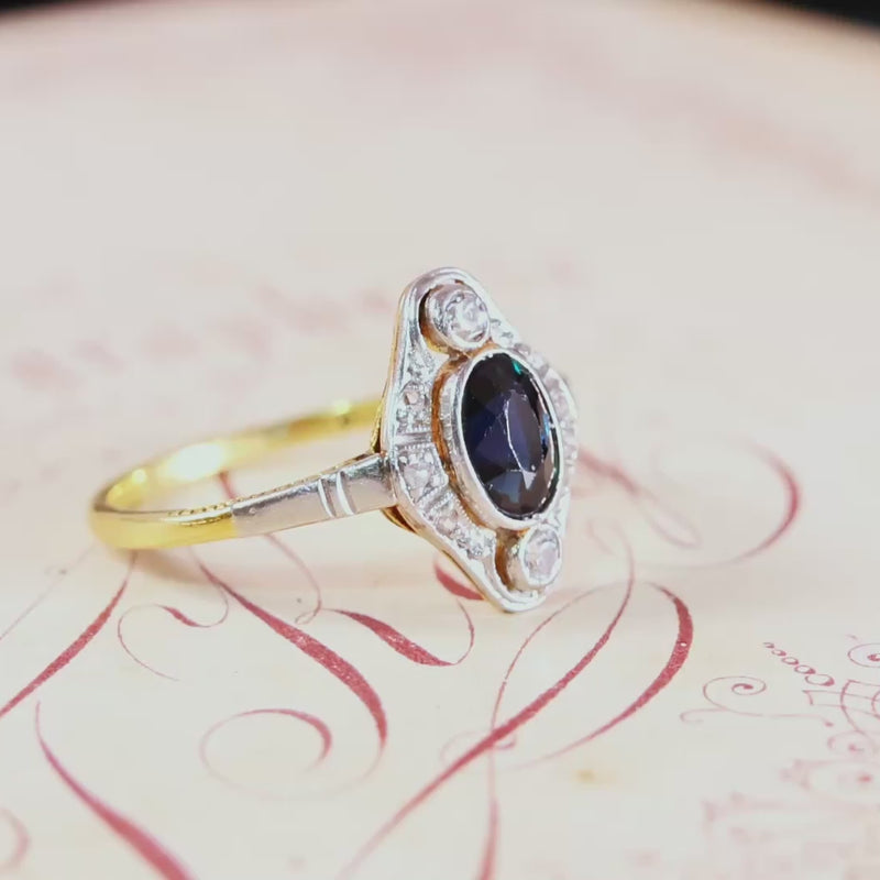 Vintage Art Deco Sapphire & Diamond Cluster Ring