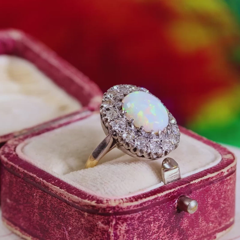 Vintage Opal & Diamond Cluster Cocktail Ring