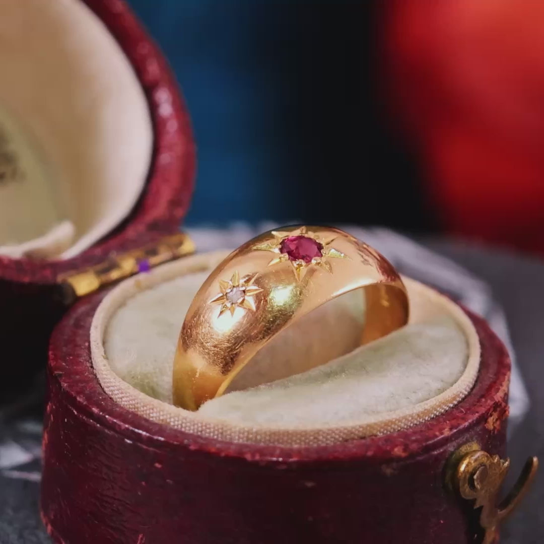 Antique Date 1916 18ct Gold Ruby & Diamond Ring