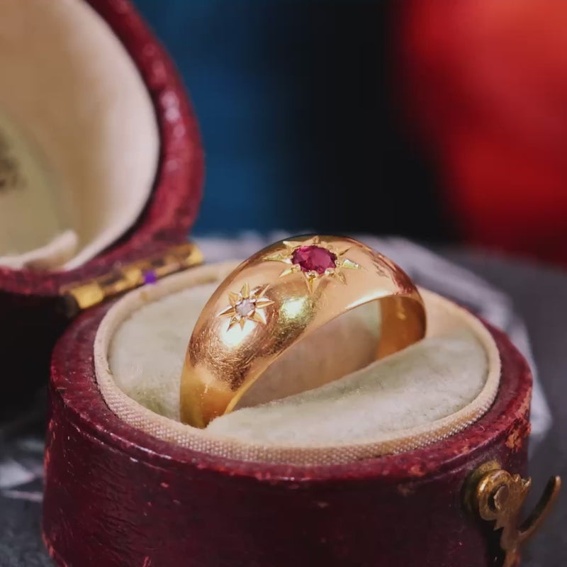 Antique Date 1916 18ct Gold Ruby & Diamond Ring