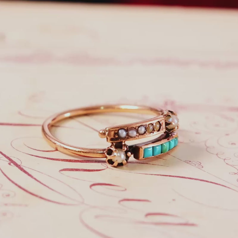 Antique Mid Victorian Pearl & Turquoise Ring