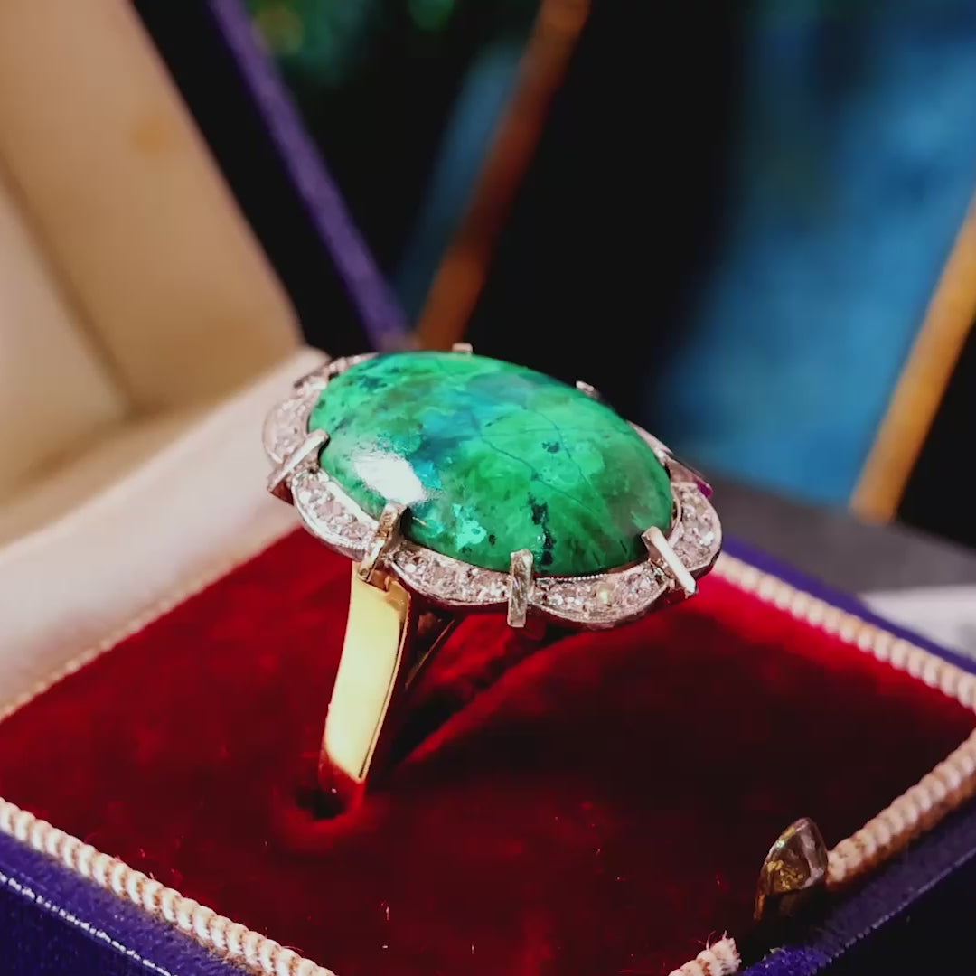 Vintage 1970's Malachite/ & Diamond Cluster Cocktail Ring