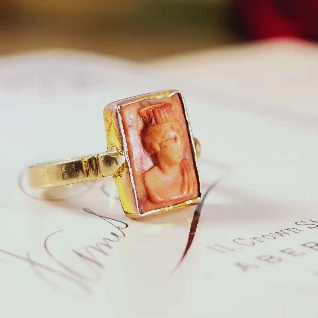 Antique Archaeological Revival Lava Cameo Ring
