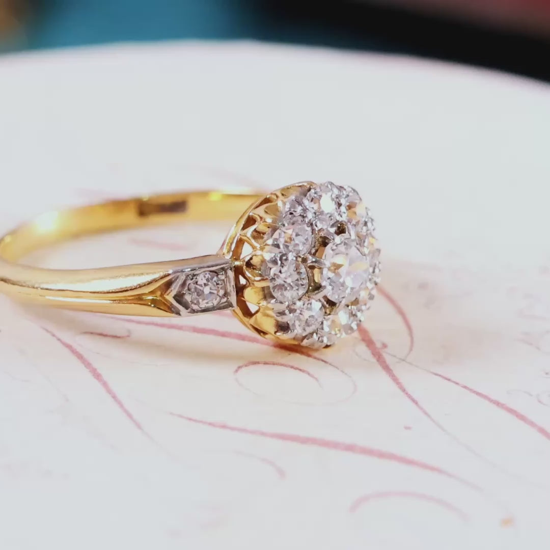 Antique Hand Cut Diamond Blossom Engagement Ring