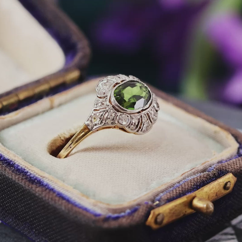 Vintage Green Tourmaline & Diamond Ring