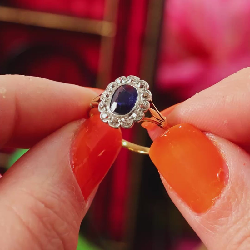 Vintage Sapphire & Diamond Cluster Engagement Ring