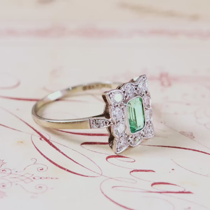 Vintage Emerald & Diamond Art Deco Cocktail Ring