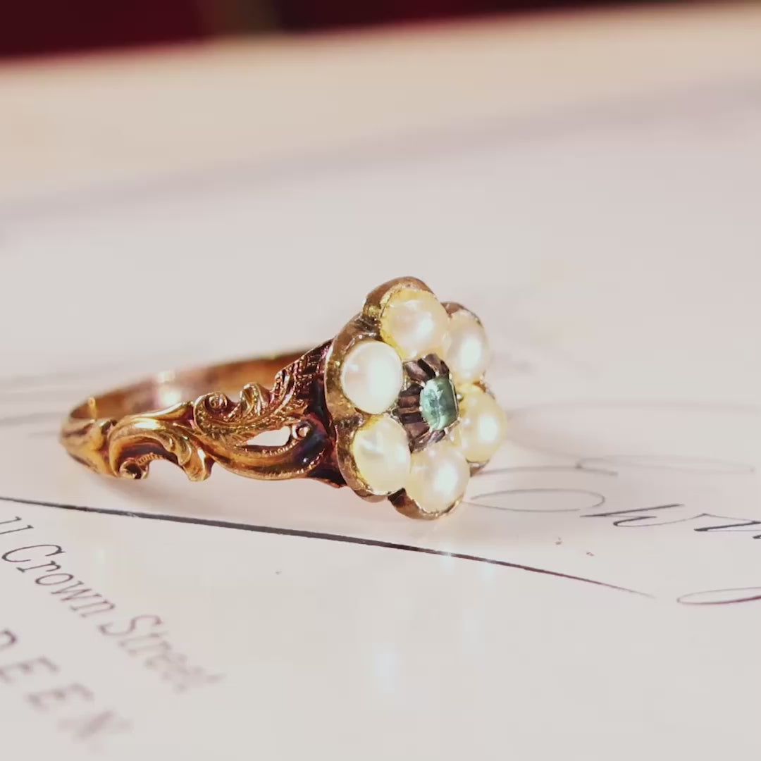 Antique Georgian Emerald & Pearl Ring