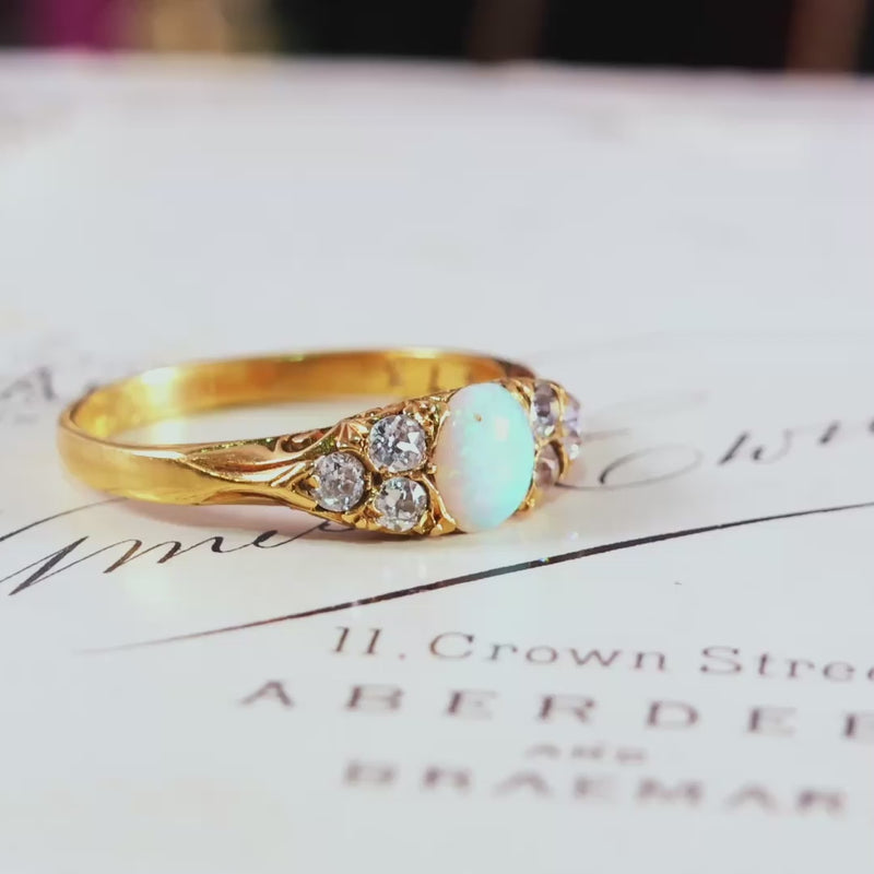 Antique Date 1891 Opal & Diamond Engagement Ring