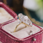 Antique Continental Diamond & Pearl Navette Dress Ring