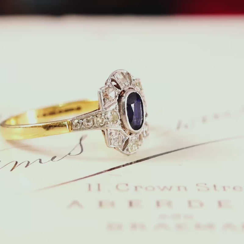 Vintage Hand Made Art Deco Sapphire & Diamond Ring