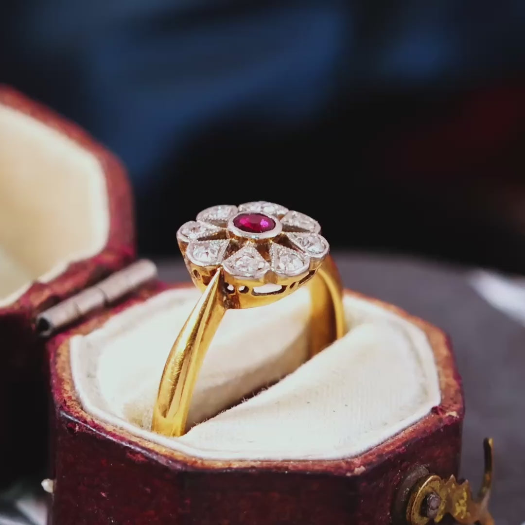 Vintage Ruby & Diamond Floral Engagement Ring