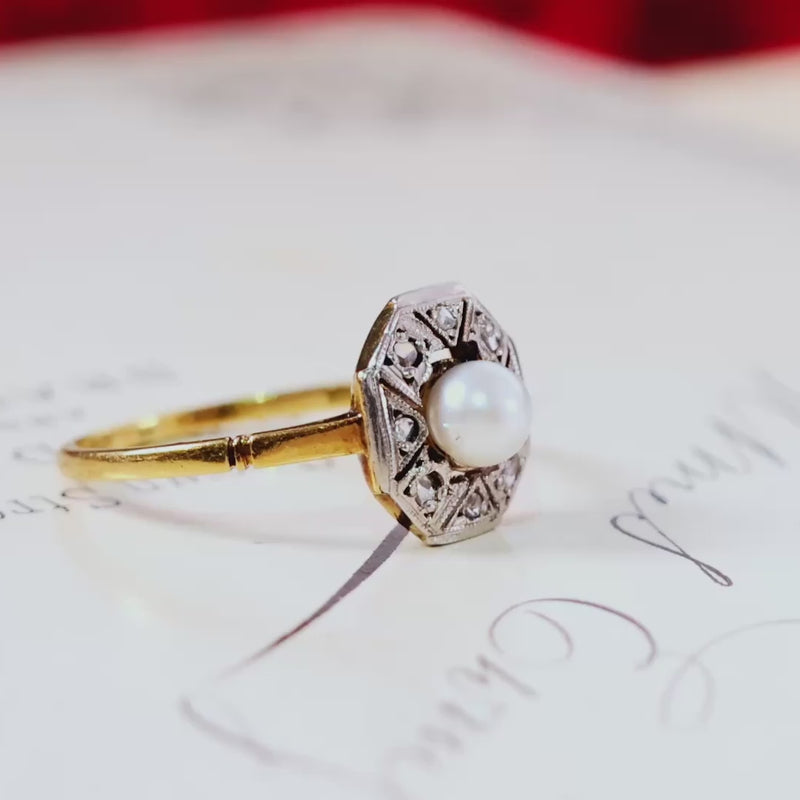 Vintage 1920's Art Deco Diamond & Pearl Ring