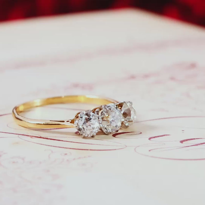 Vintage Old Mine Cut Diamond Trilogy Engagement Ring