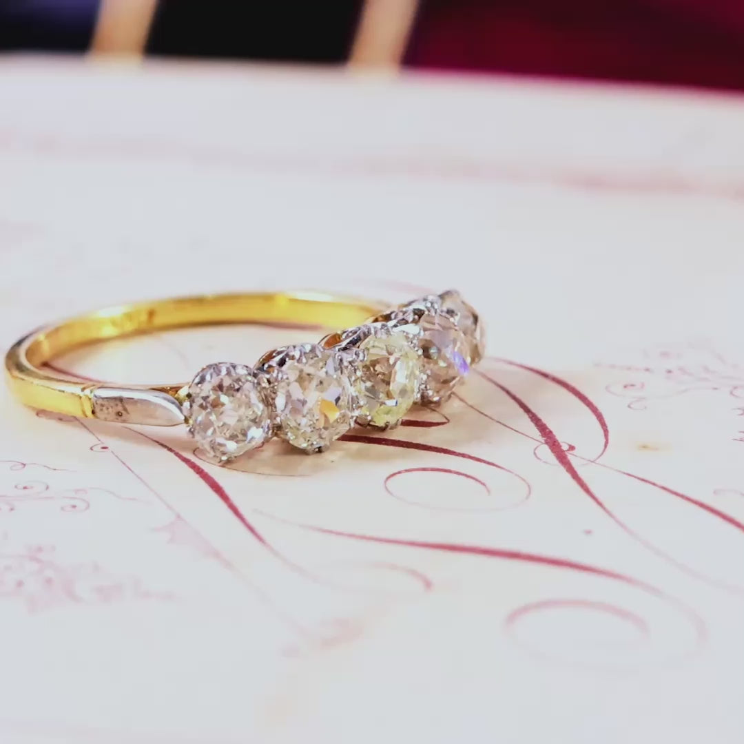 Vintage Five Stone Hand Cut Diamond Engagement Ring