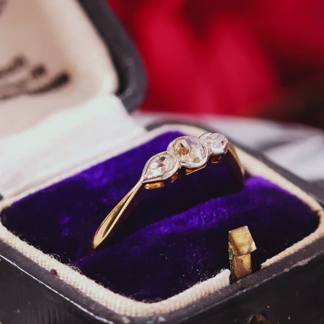 Vintage Pear Cut Diamond Trilogy Engagement Ring