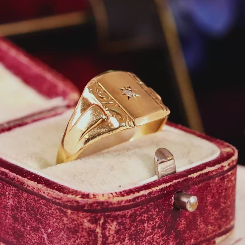 Vintage Star-set Diamond Signet Ring