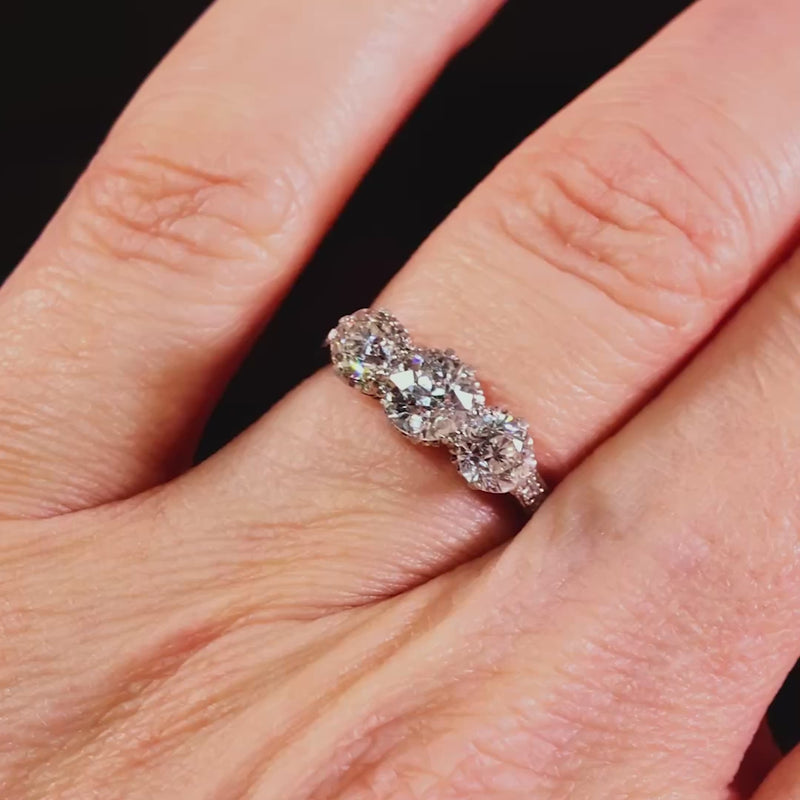 1.61ct Vintage Diamond Trilogy Engagement Ring