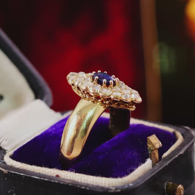 Delightful Deep Blue Sapphire & Diamond Cluster Ring