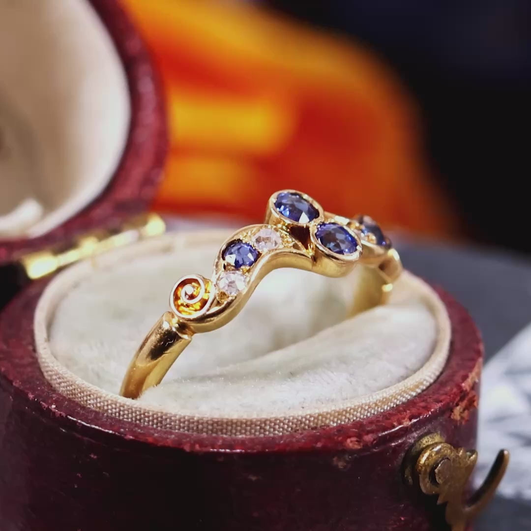 Antique Date 1897 Sapphire & Diamond 18ct Gold Ring