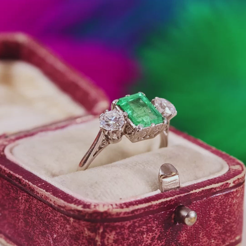 Vintage Emerald & Diamond Trilogy Engagement Ring