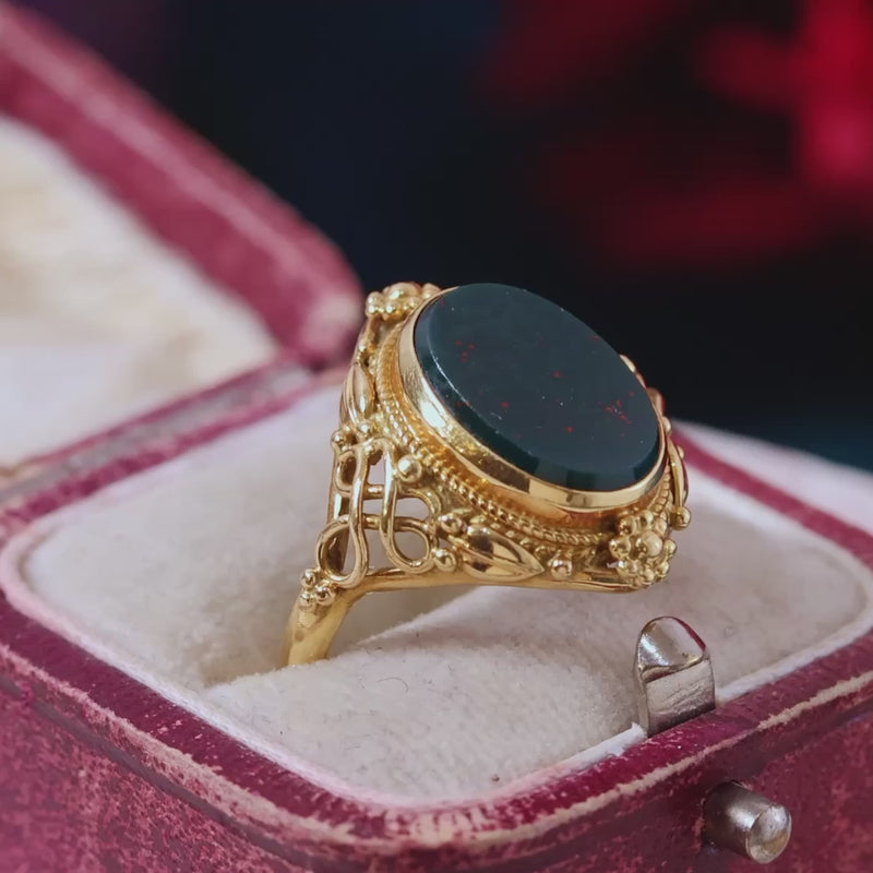 Antique Victorian Arts & Crafts Bloodstone Signet Ring