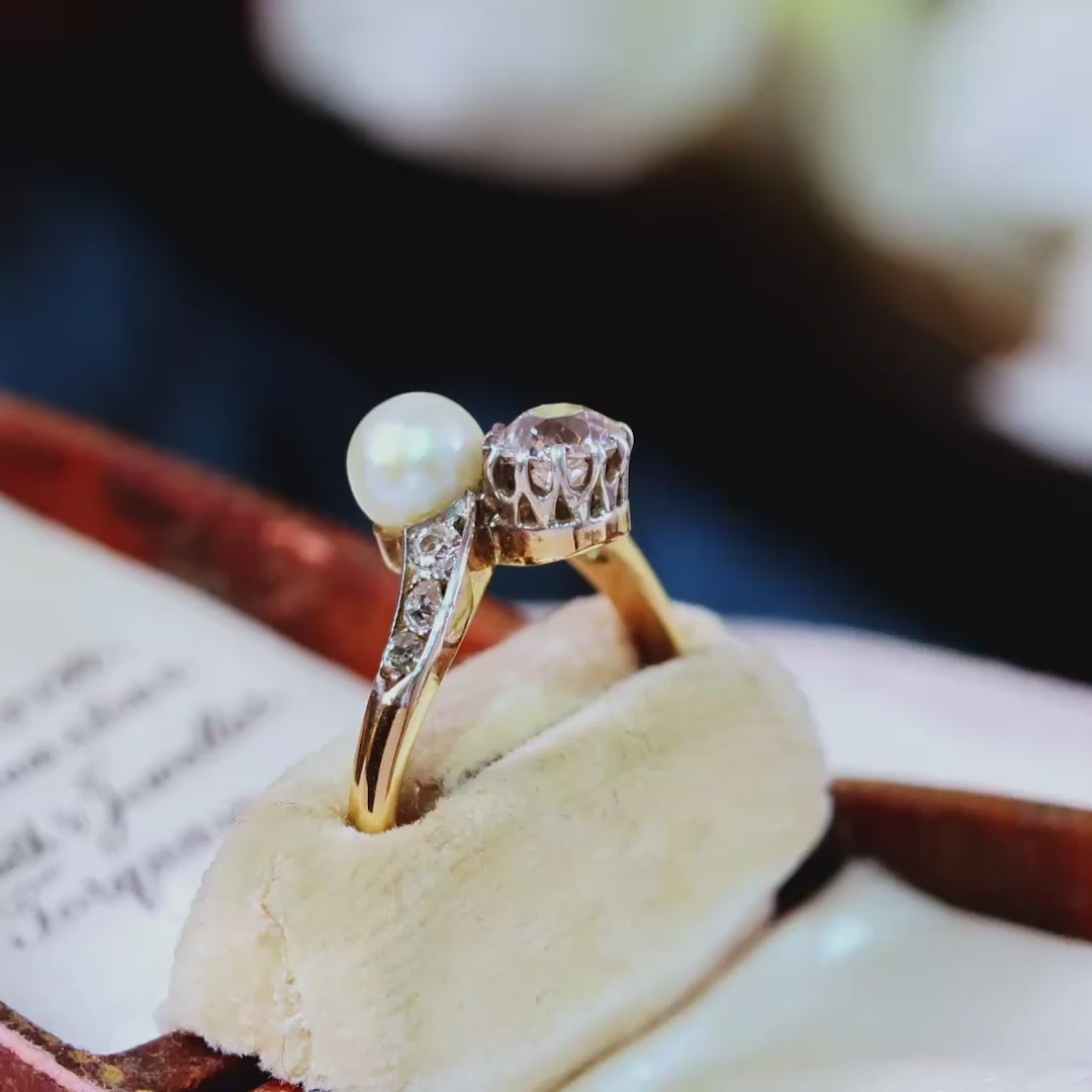 Vintage Pearl and Diamond Crossover Ring