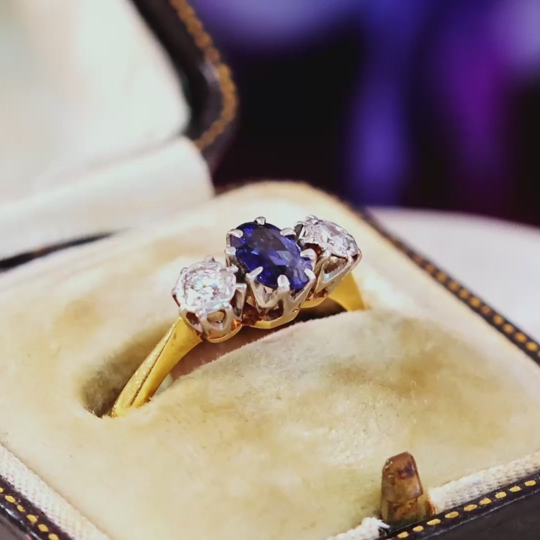 Vintage Sapphire & Diamond Trilogy Engagement Ring