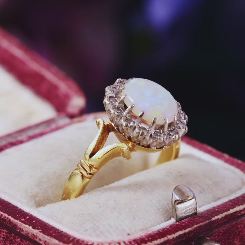 Rainbow Opal & Diamond Blossom Ring