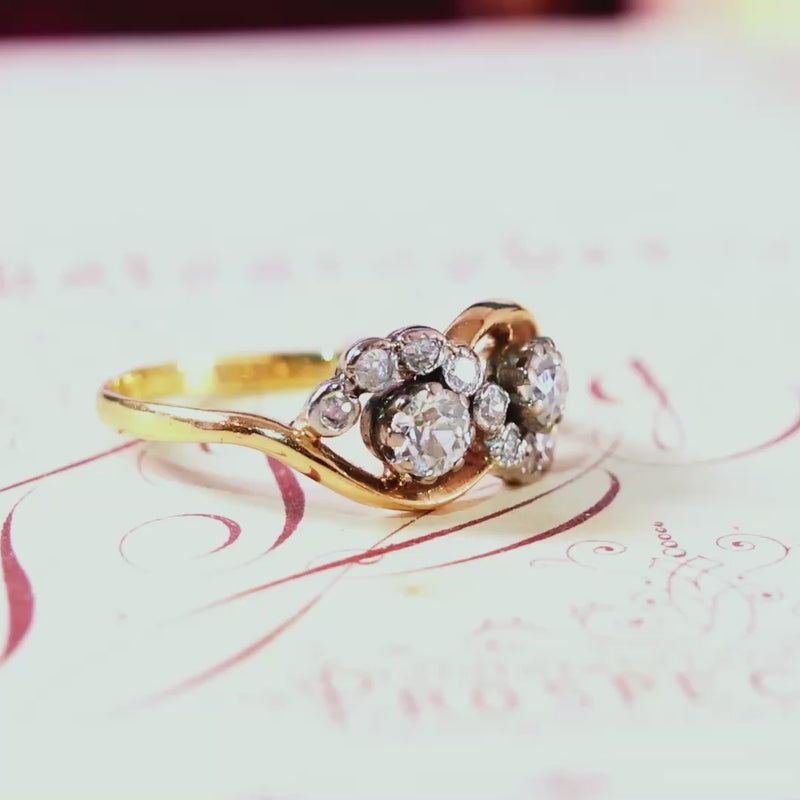 Unique Vintage Diamond 'Toi et Moi' Diamond Engagement Ring