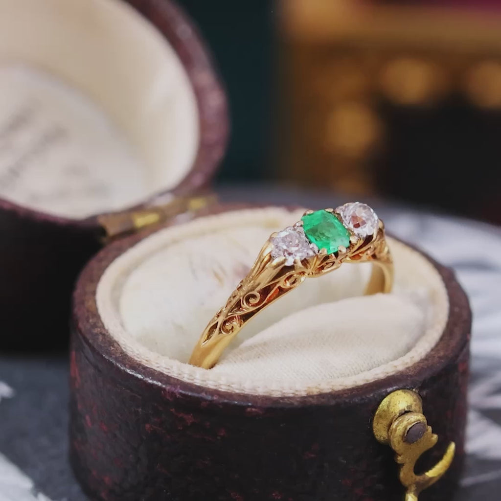 Antique Victorian Emerald & Diamond Trilogy Engagement Ring