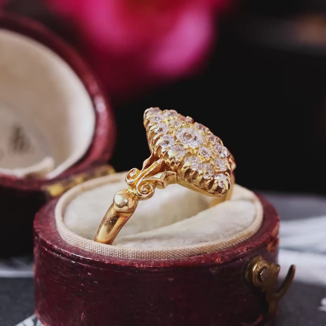 Date 1897 Hand cut Diamond Marquise Cluster Ring