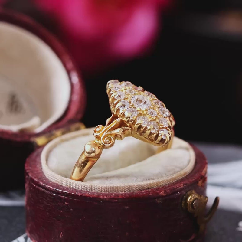 Date 1897 Hand cut Diamond Marquise Cluster Ring
