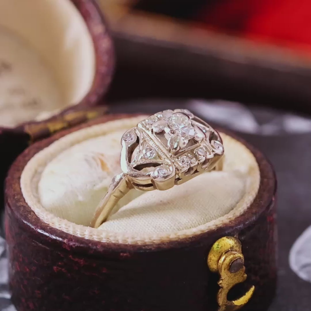 Vintage Art Deco Diamond Cluster Engagement Ring