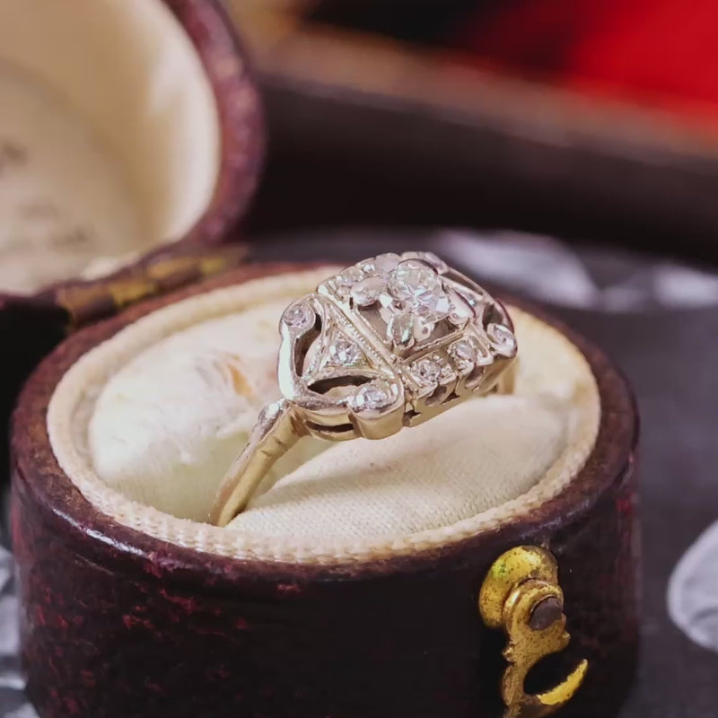 Vintage Art Deco Diamond Cluster Engagement Ring