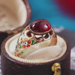 Antique Cabochon Garnet Renaissance Revival Enamelled Ring