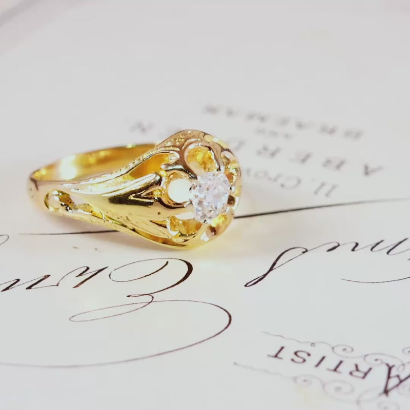 Antique Victorian Gothic Revivalist Diamond Engagement Ring
