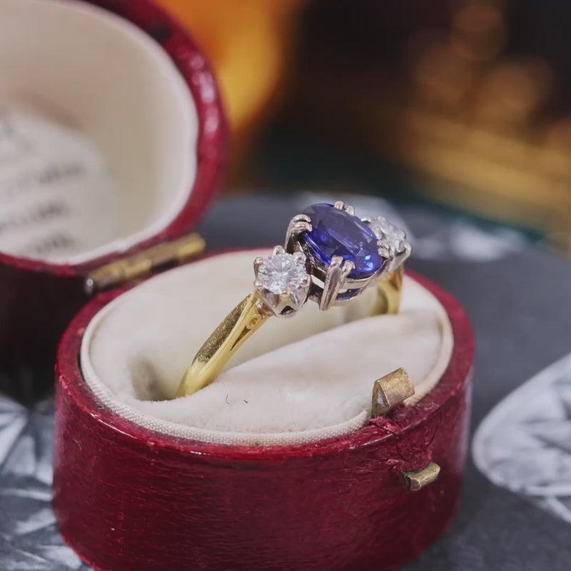 Vintage Midnight Sapphire & Diamond Trilogy Ring
