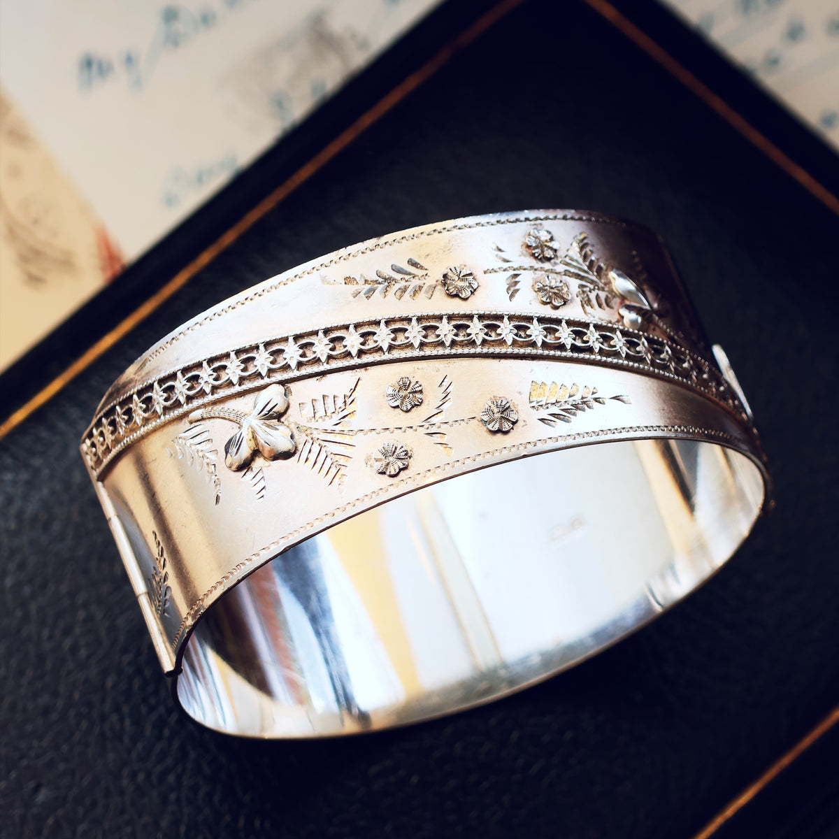 Antique Date 1913 Floriate Silver Bangle